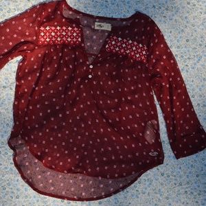 Hollister Flowy Red Shirt Stitch Pattern Small